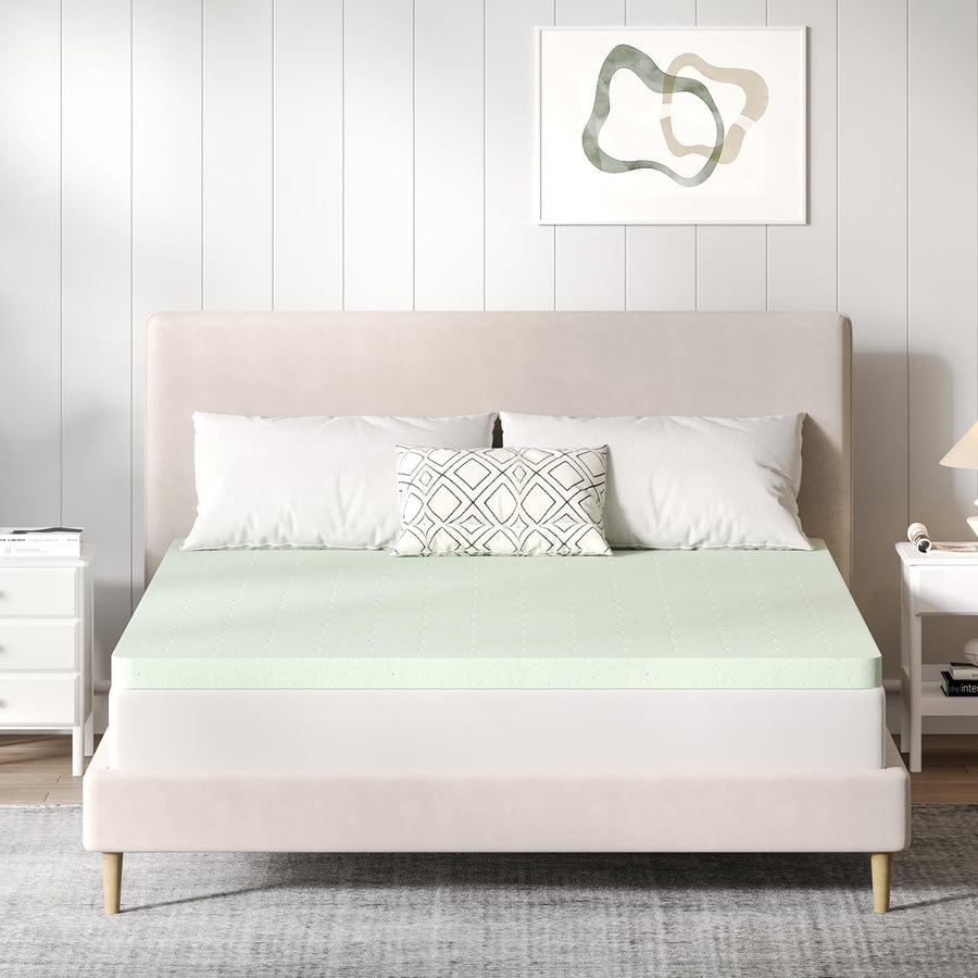 Novilla Gel Memory Foam Mattress Topper, Green, Queen
