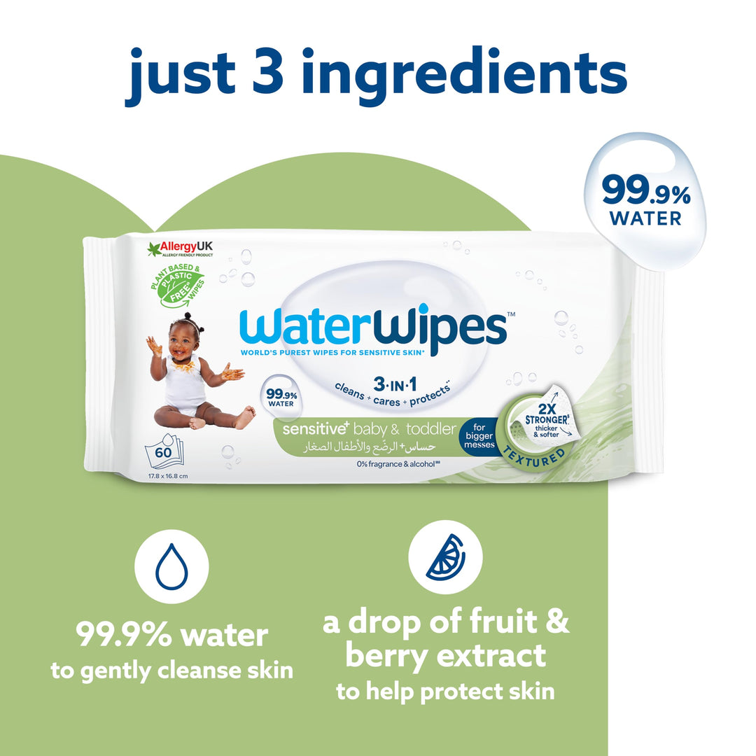 WaterWipes Plastic Free Textured Clean Baby Wipes, 240 Count, Pack of 4