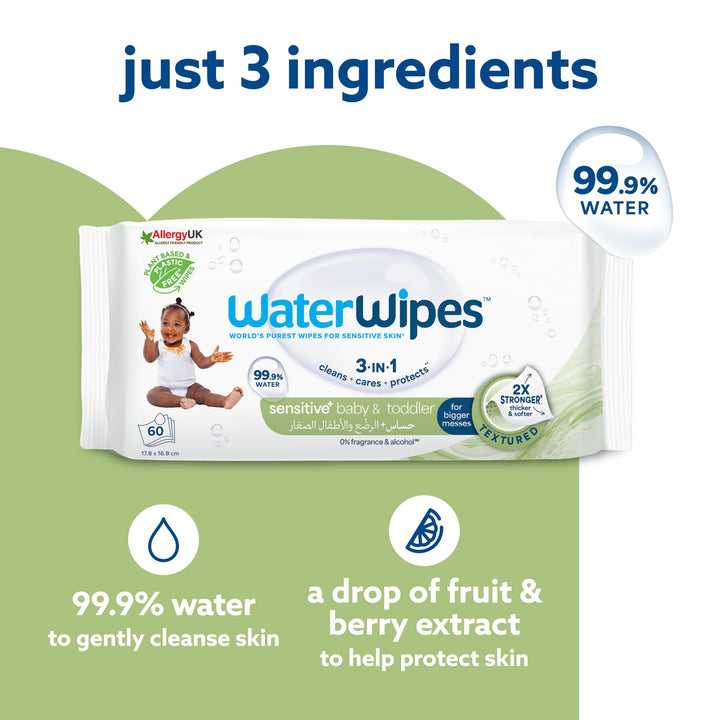 WaterWipes Plastic Free Textured Clean Baby Wipes, 240 Count, Pack of 4