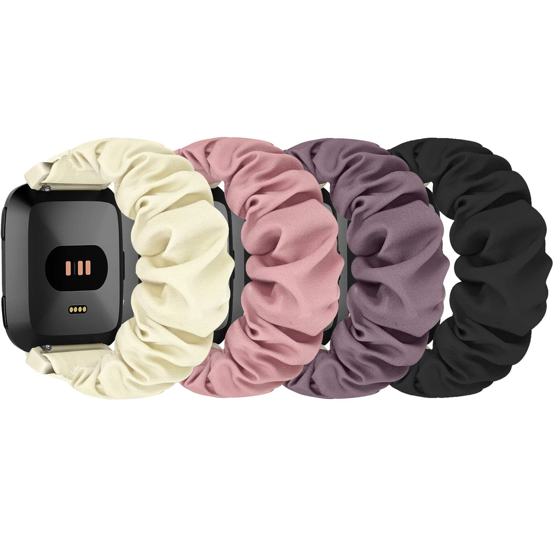 ShuYo Scrunchie Watch Band For Fitbit Versa, Black And Starlight And Smoky Purple And Pink, 23mm L