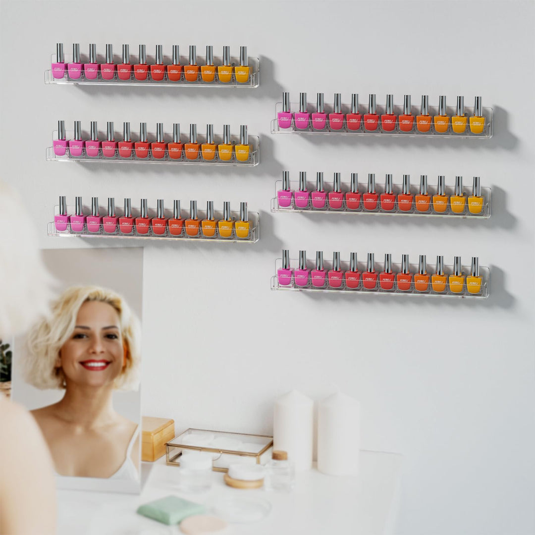FEMELI Acrylic Nail Polish Rack And Organiser, Clear, 6 Count