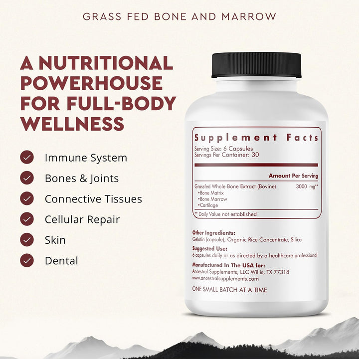 Ancestral Supplements Grass Fed Beef Bone and Marrow Supplement, 180 Count