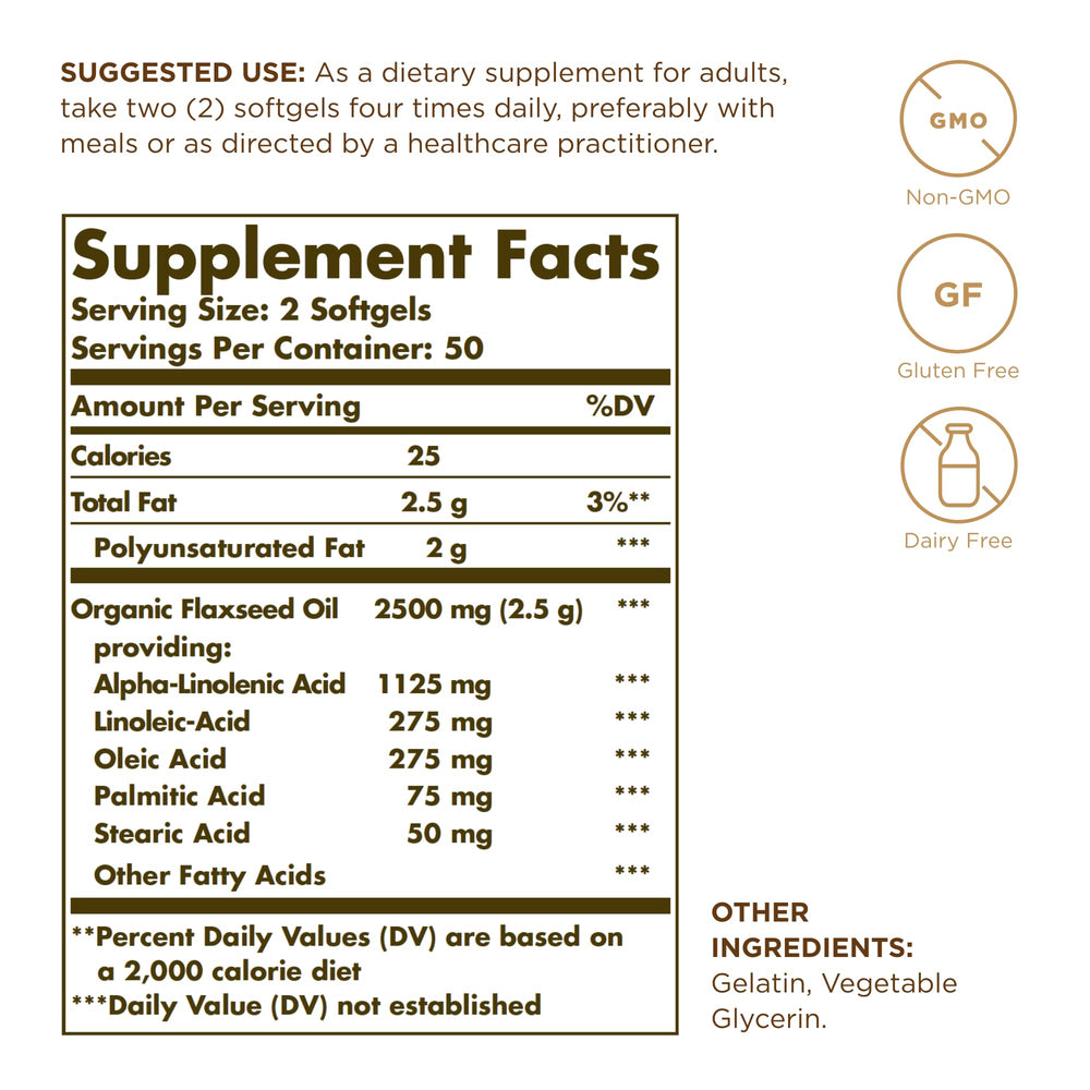 Solgar Flaxseed Oil 1250 mg, 100 Count