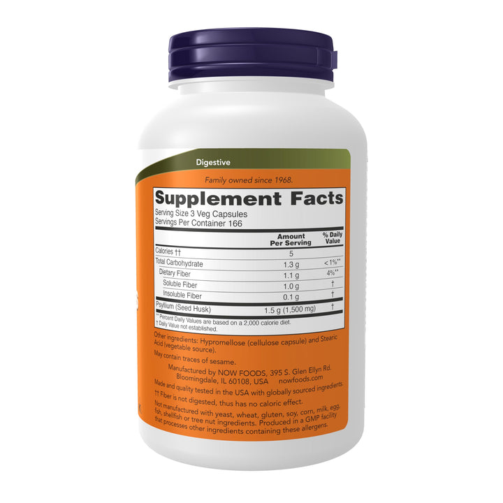 NOW Foods Psyllium Husk Capsules, 500 mg, 500 Count