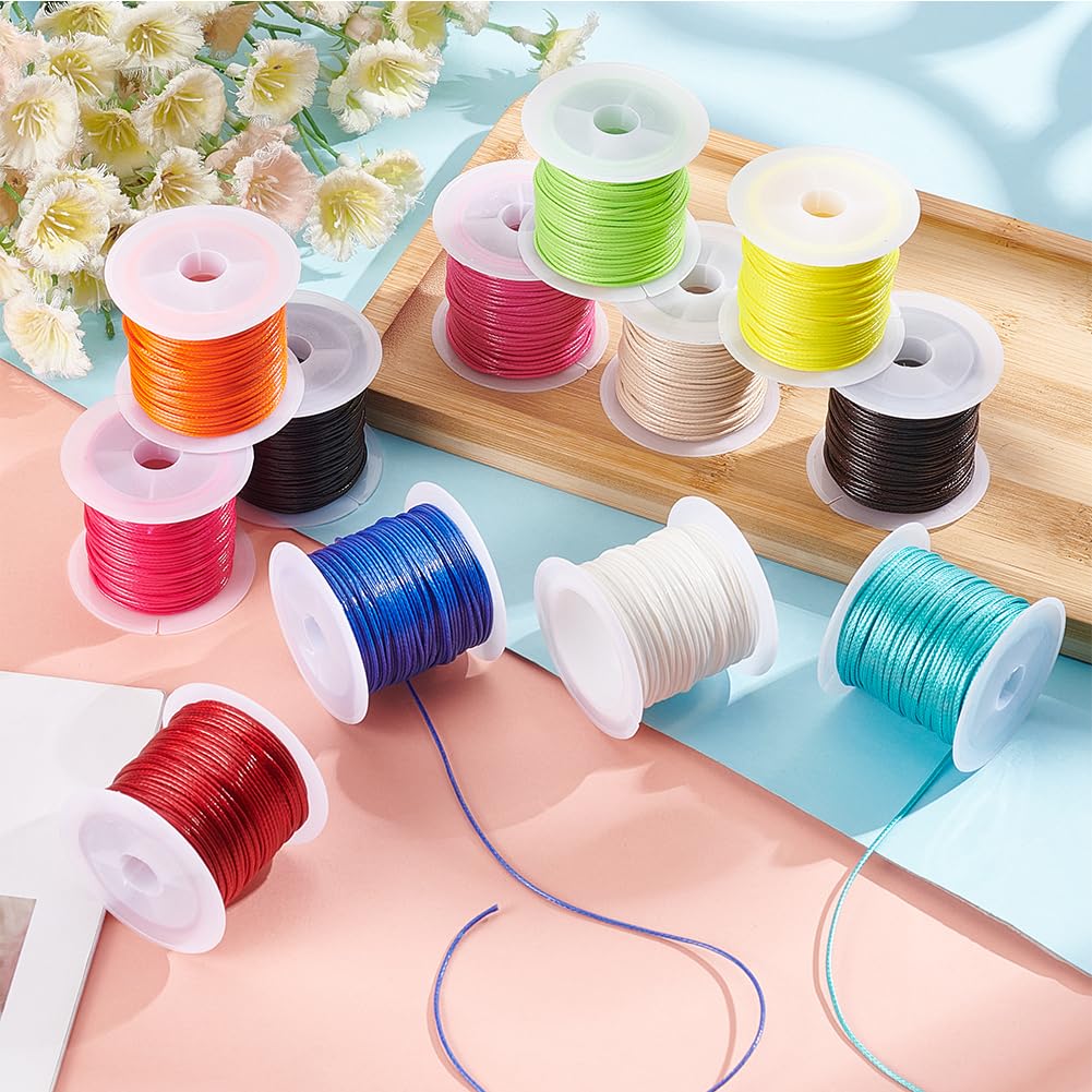 PH PandaHall Waxed Polyester Cord Thread, 12 Colors, 12 Count