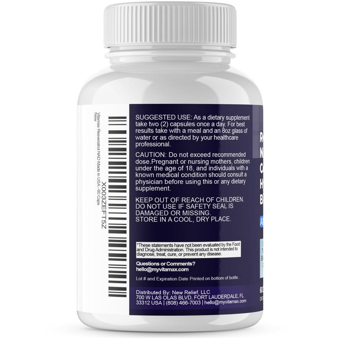 Vitamax Resveratrol NAD+ Berberine Hyaluronic Acid Supplement, 60 Count