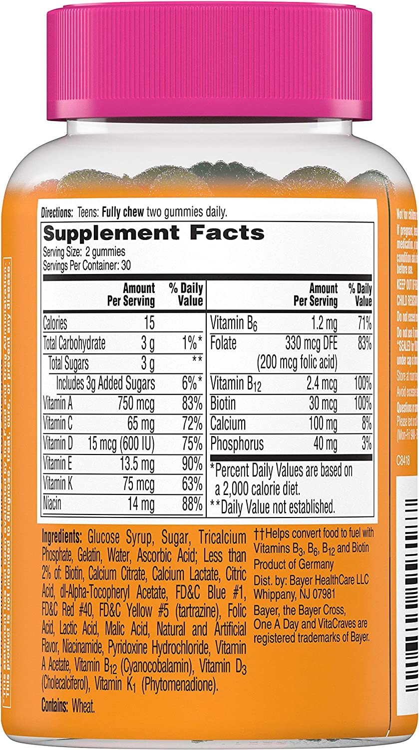 One A Day VitaCraves Teen Multi For Her Gummies, 60 Count