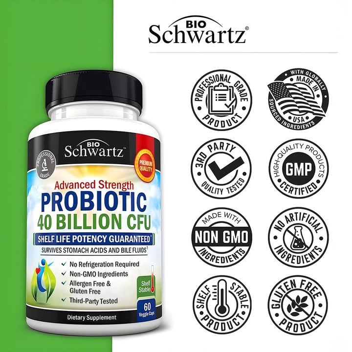 BioSchwartz Probiotic 40 Billion CFU With Organic Prebiotics, 60 Count