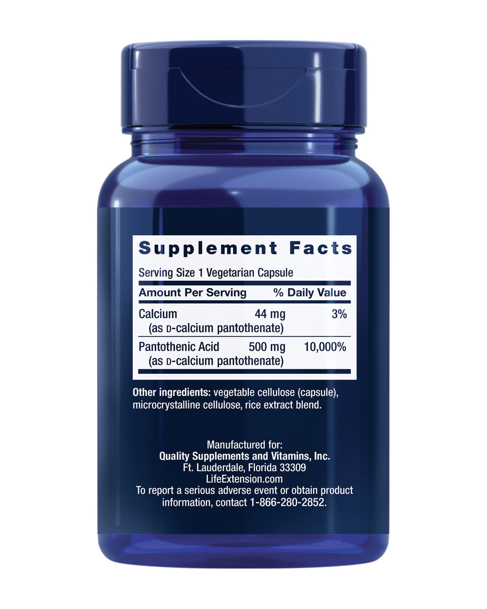 Life Extension Pantothenic Acid 500 mg, 100 Count