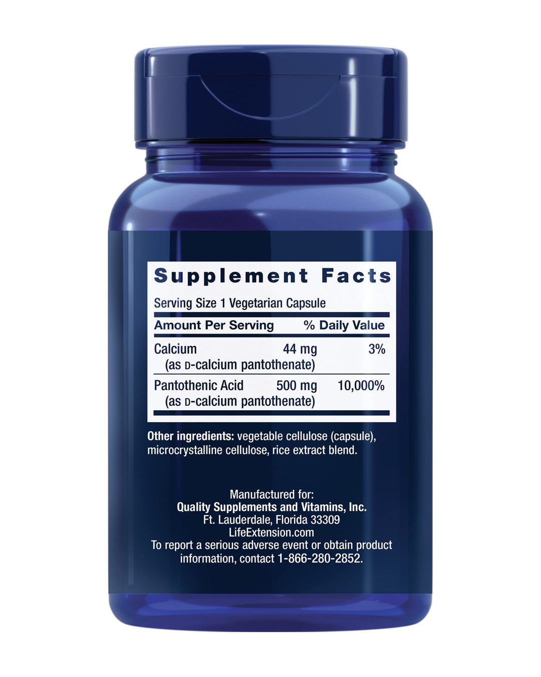 Life Extension Pantothenic Acid 500 mg, 100 Count