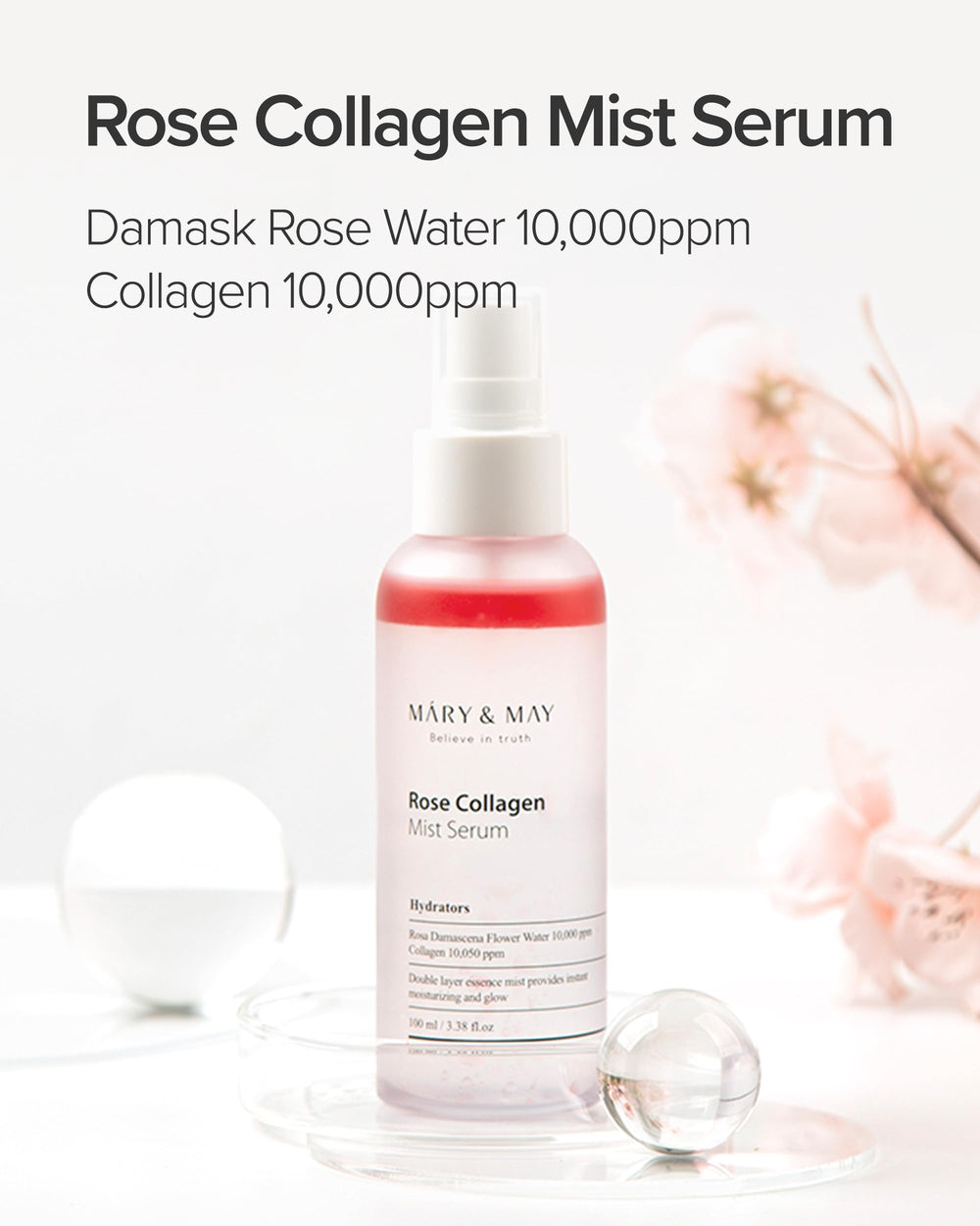 Mary&May Rose Collagen Double-Layer Oil and Water Face Mist, 3.38 fl oz