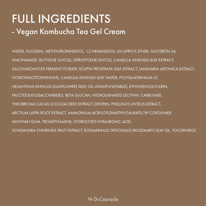 Dr. Ceuracle Vegan Kombucha Tea Gel Cream, Beige, 75 g