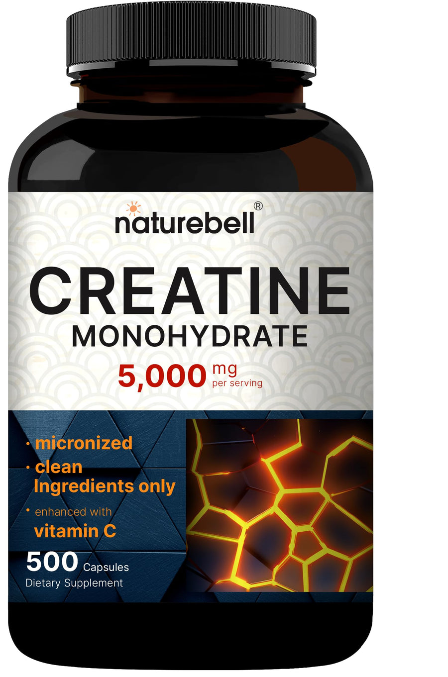 NatureBell Creatine Monohydrate Capsules, Unflavored, 500 Count
