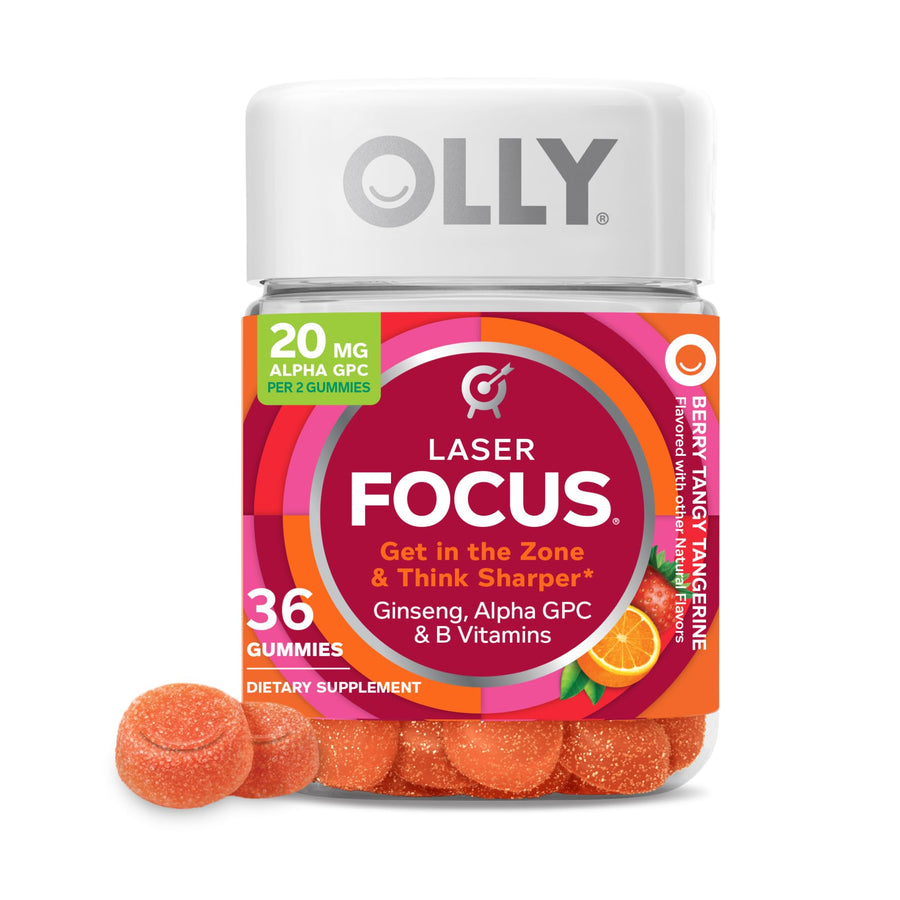 OLLY Laser Focus Gummy Supplement, Berry Tangy Tangerine, 36 Count