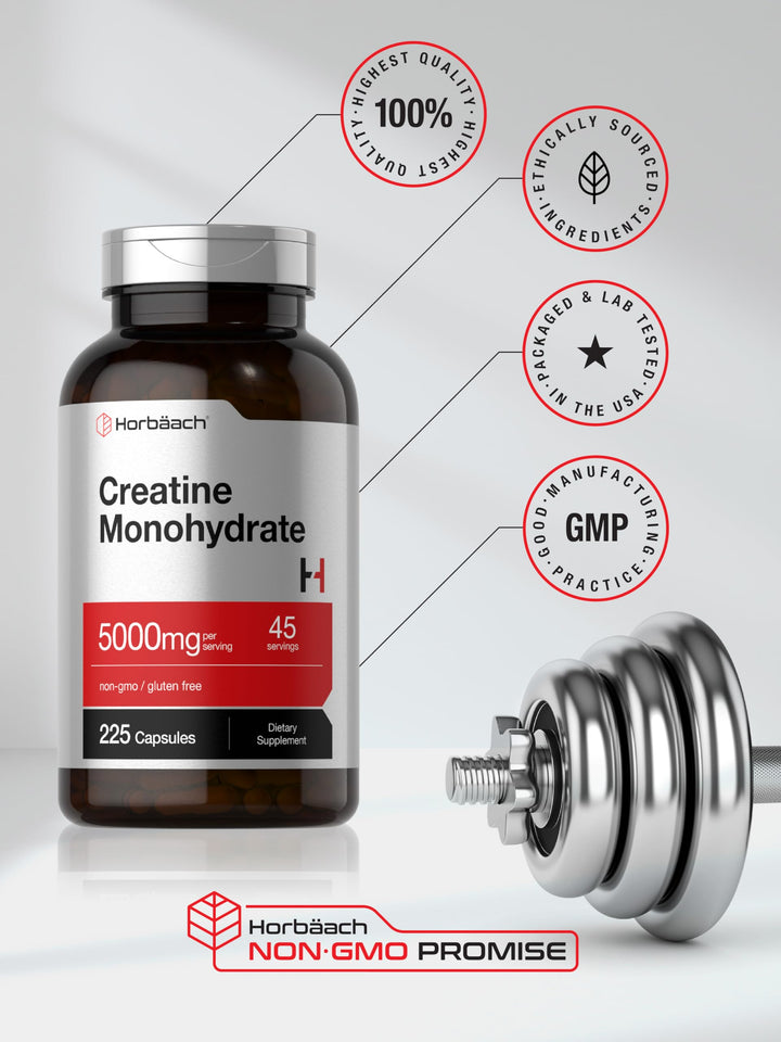 Horbäach Creatine Monohydrate Capsules, 5 g, 225 Count