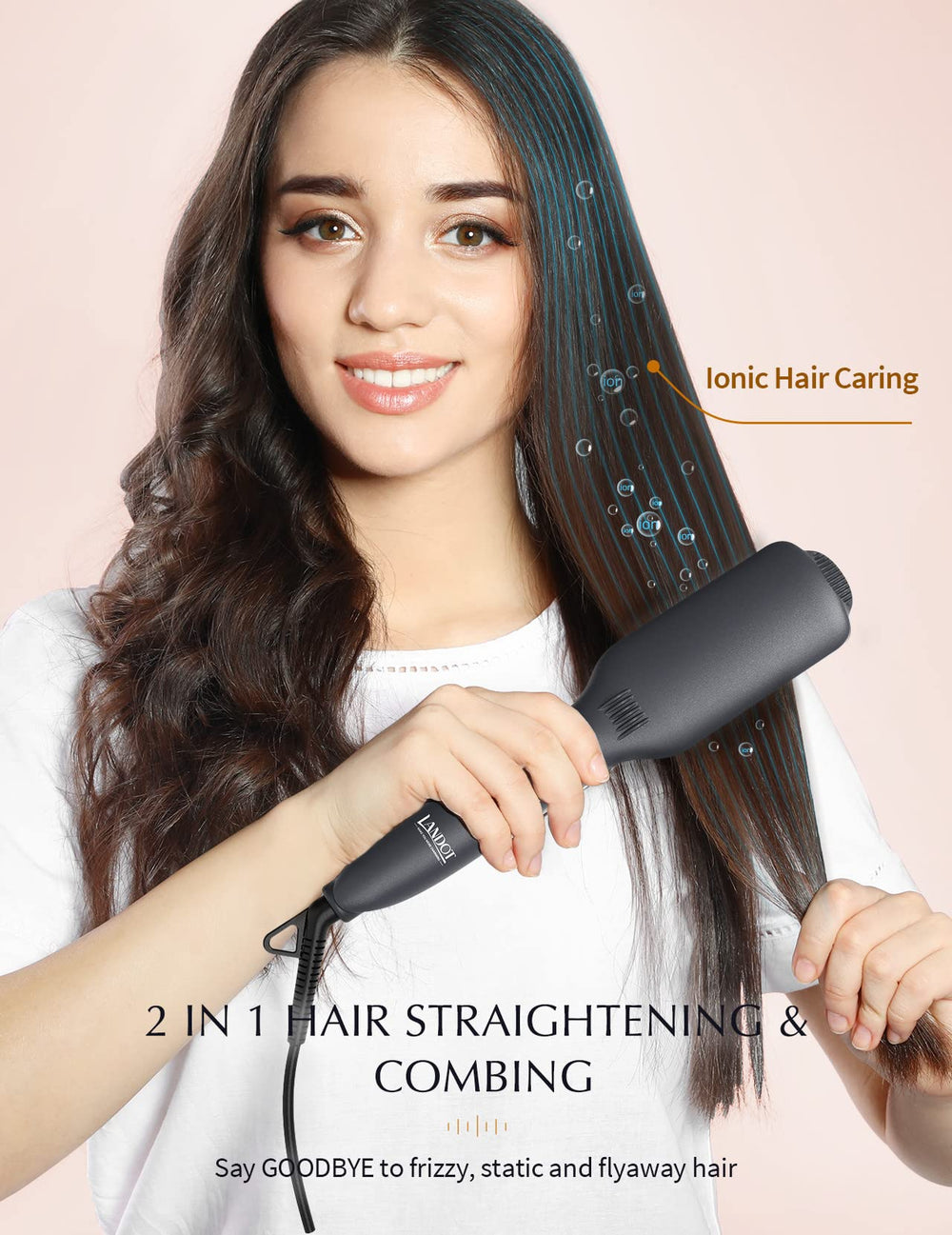 LANDOT Hair Straightener Brush, 12 Temp Settings, 120-230°C