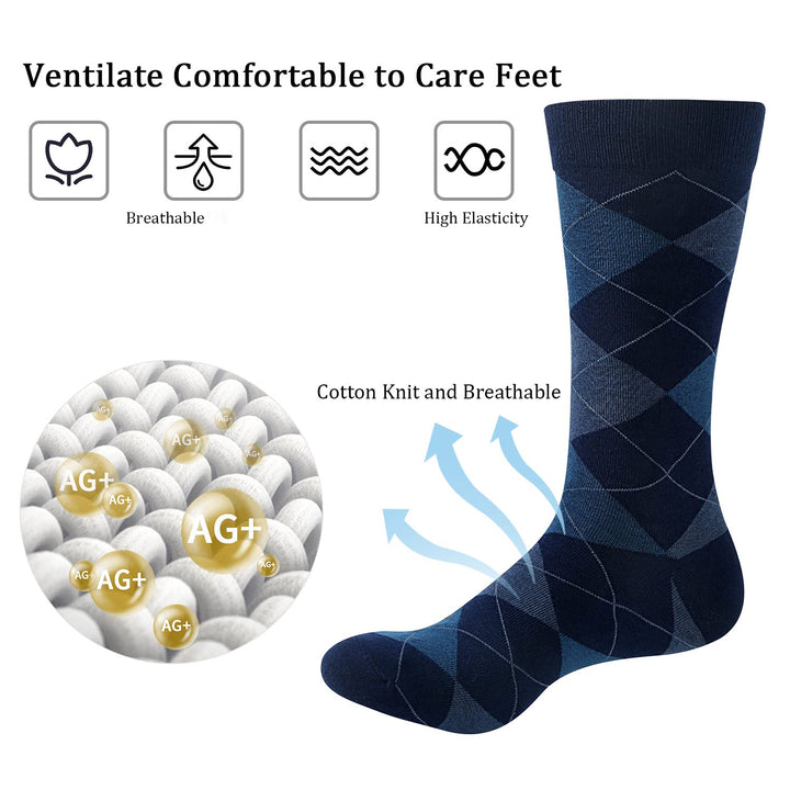 Yousu Dress Socks, Crew, Blue, 6 Count