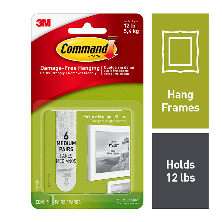 Command Medium Picture Hanging Strips, White, 6 Count