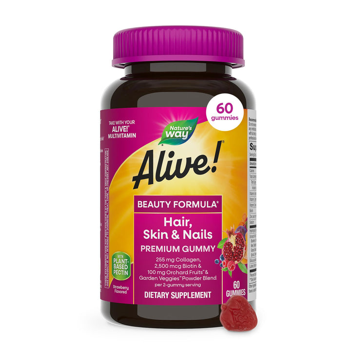 Nature's Way Alive! Premium Hair, Skin & Nails, Strawberry, 60 Count
