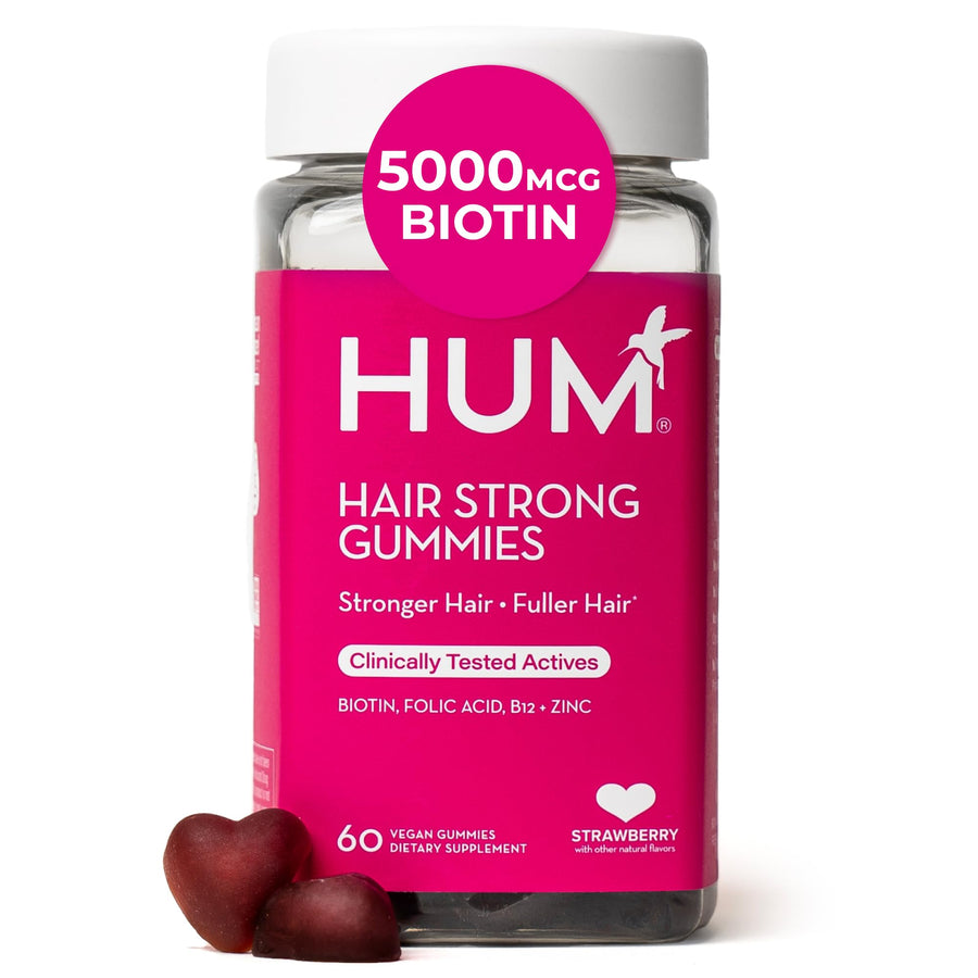 HUM Hair Strong Gummies, Strawberry, 60 Count
