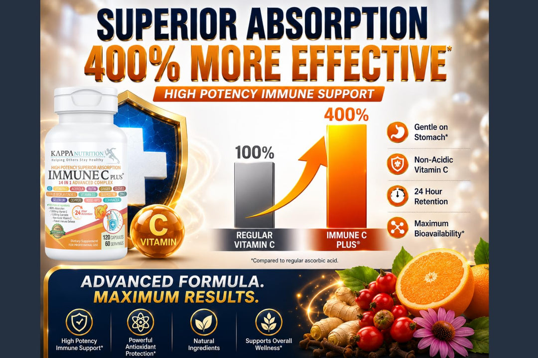 KAPPA NUTRITION Immune C Plus 14 in 1 Advanced Complex, 1,000 mg, 90 Count