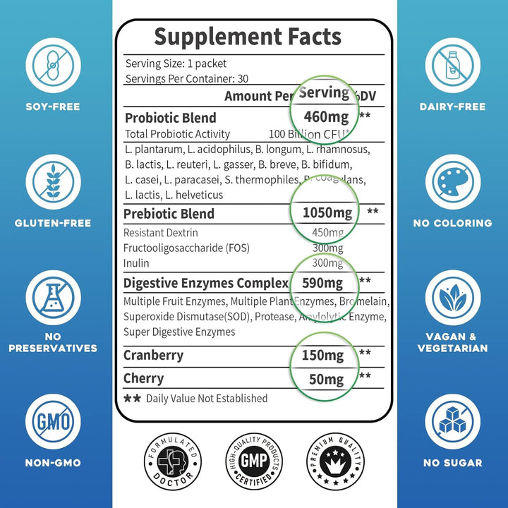 ZEBORA Probiotic Powder, 100 Billion CFU