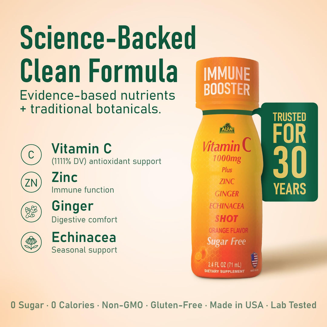 ALFA VITAMINS Vitamin C Shot, Orange, 1000 mg, 20 Count