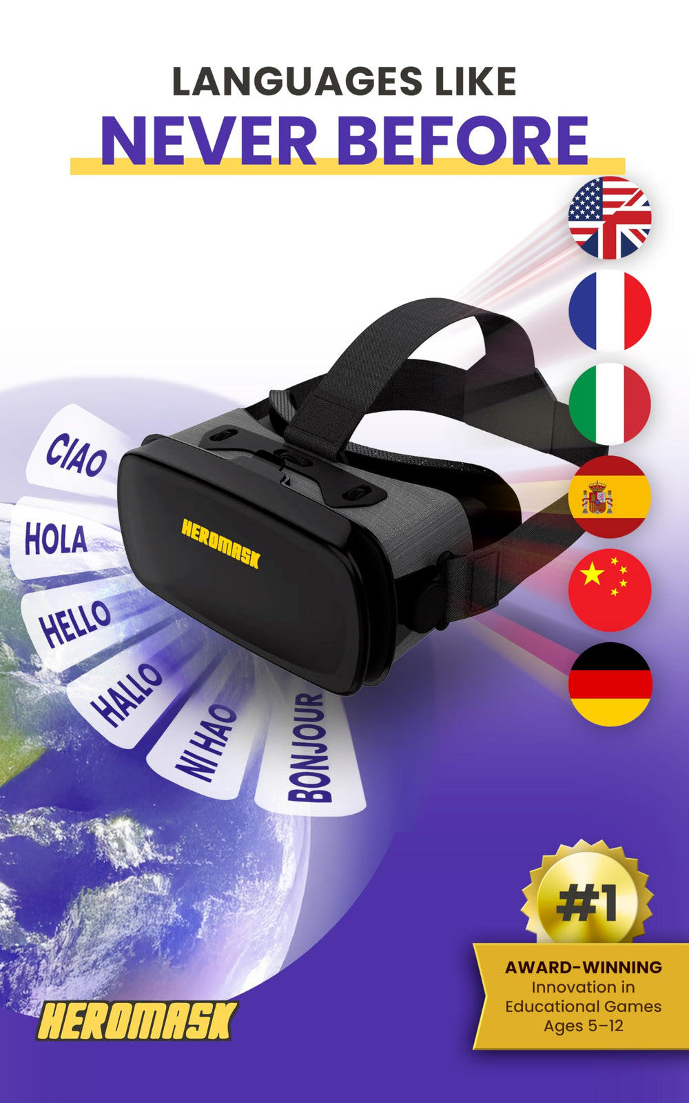Heromask Educational VR Headset, Spanish Games, Kids