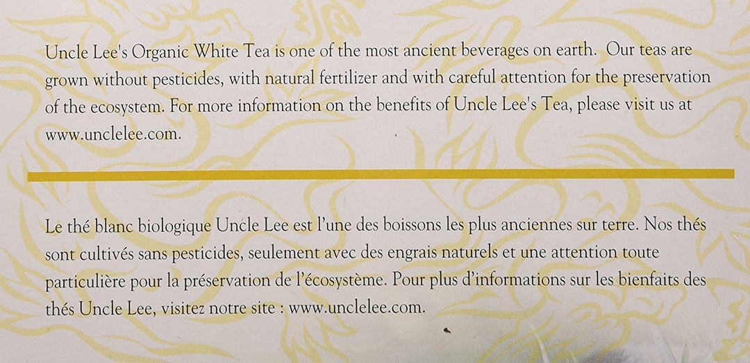 Uncle Lee's Tea Organic White Tea, 100 Count