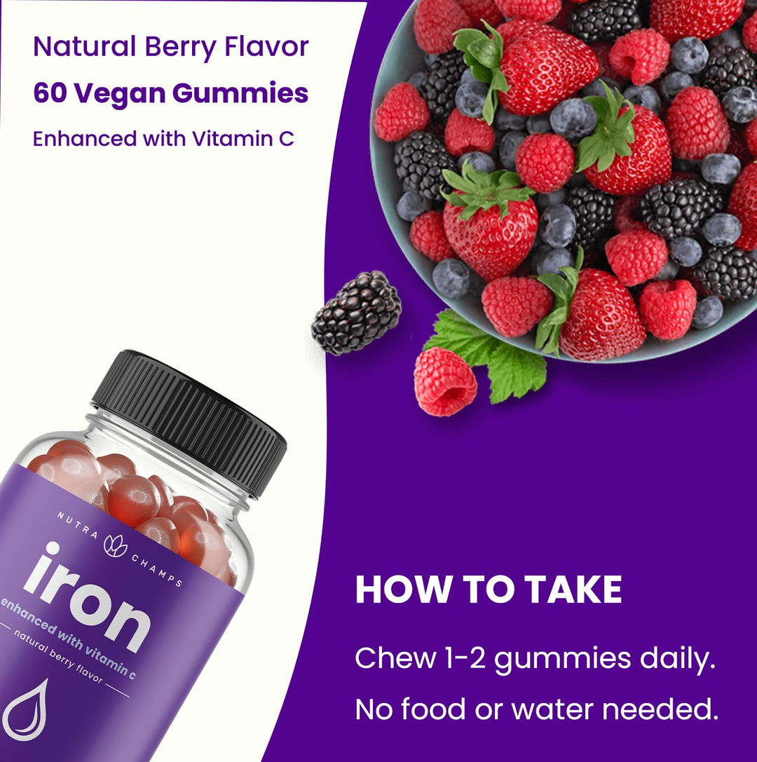 NutraChamps Iron Gummies, 20 mg, 60 Count