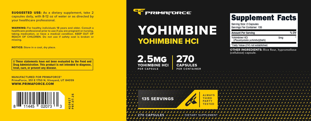 Primaforce Yohimbine HCl, 2.5 mg, 270 Count