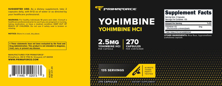 Primaforce Yohimbine HCl, 2.5 mg, 270 Count