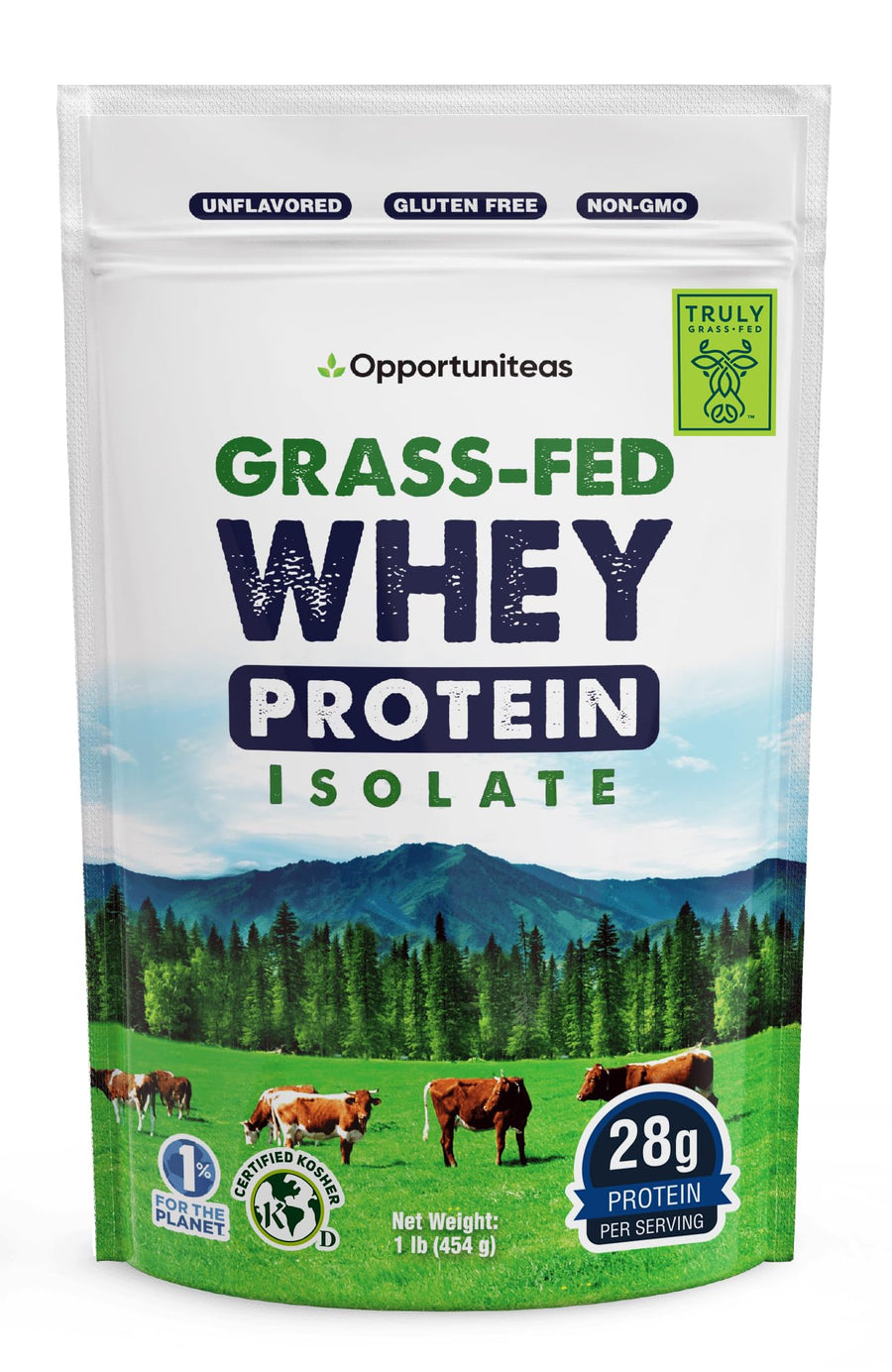 Opportuniteas Grass Fed Whey Isolate Protein Powder, Unflavored, 1 lb
