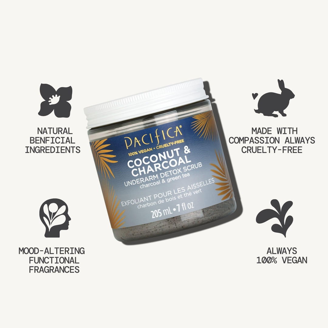 Pacifica Underarm Body Scrub, Coconut & Charcoal, 7 fl oz