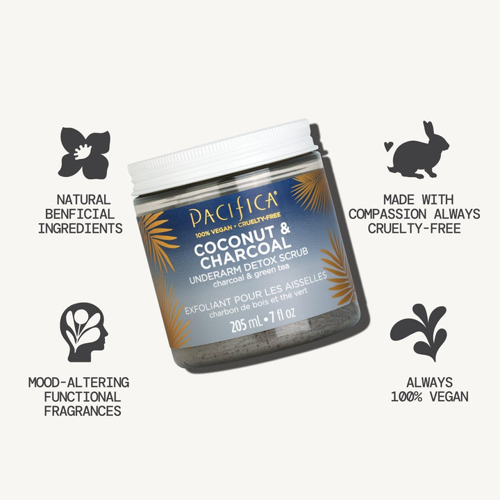 Pacifica Underarm Body Scrub, Coconut & Charcoal, 7 fl oz