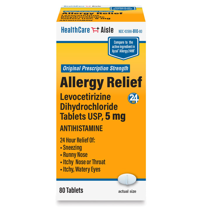 HealthCareAisle Levocetirizine Dihydrochloride Tablets USP, 5 mg, 80 Count