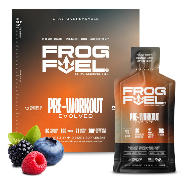 Frog Fuel Ultra Energy Gel & Pre Workout Shot, Caffeine Free, Berry, 24 Count
