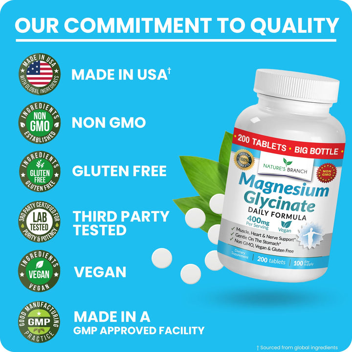 NATURE'S BRANCH Magnesium Glycinate 400 mg, 200 Count