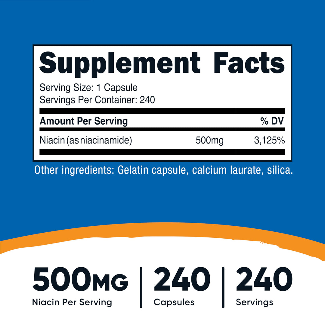 Nutricost Niacinamide Vitamin B3 500mg Capsules, 240 Count