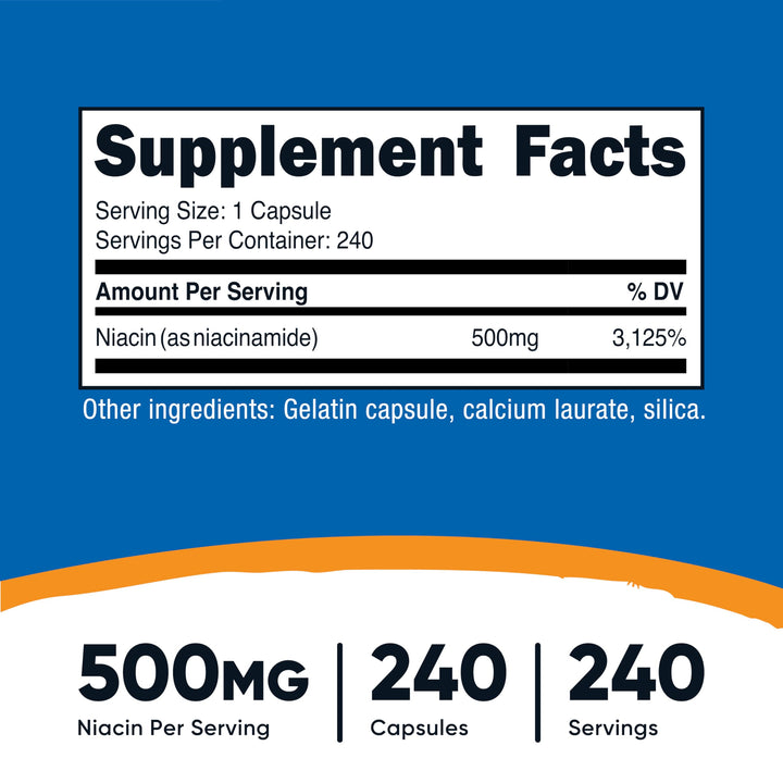 Nutricost Niacinamide Vitamin B3 500mg Capsules, 240 Count
