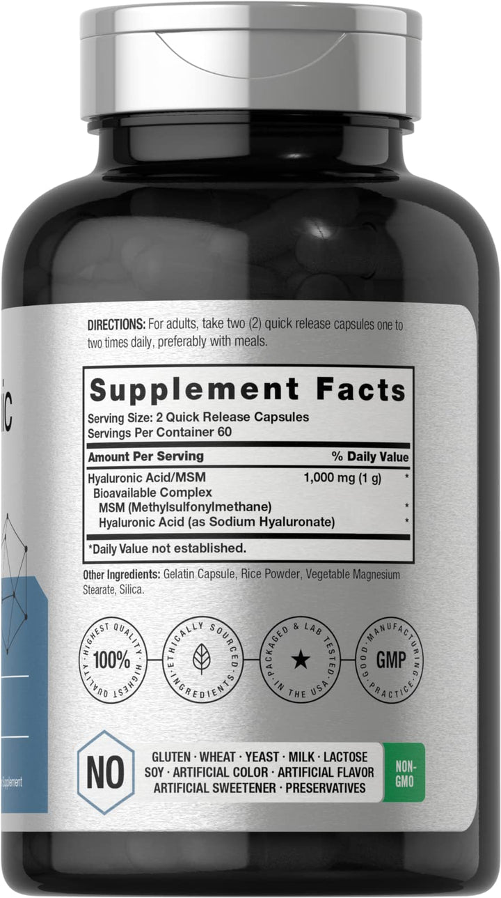Horbäach Hyaluronic Acid With MSM Capsules, 1000 mg, 120 Count