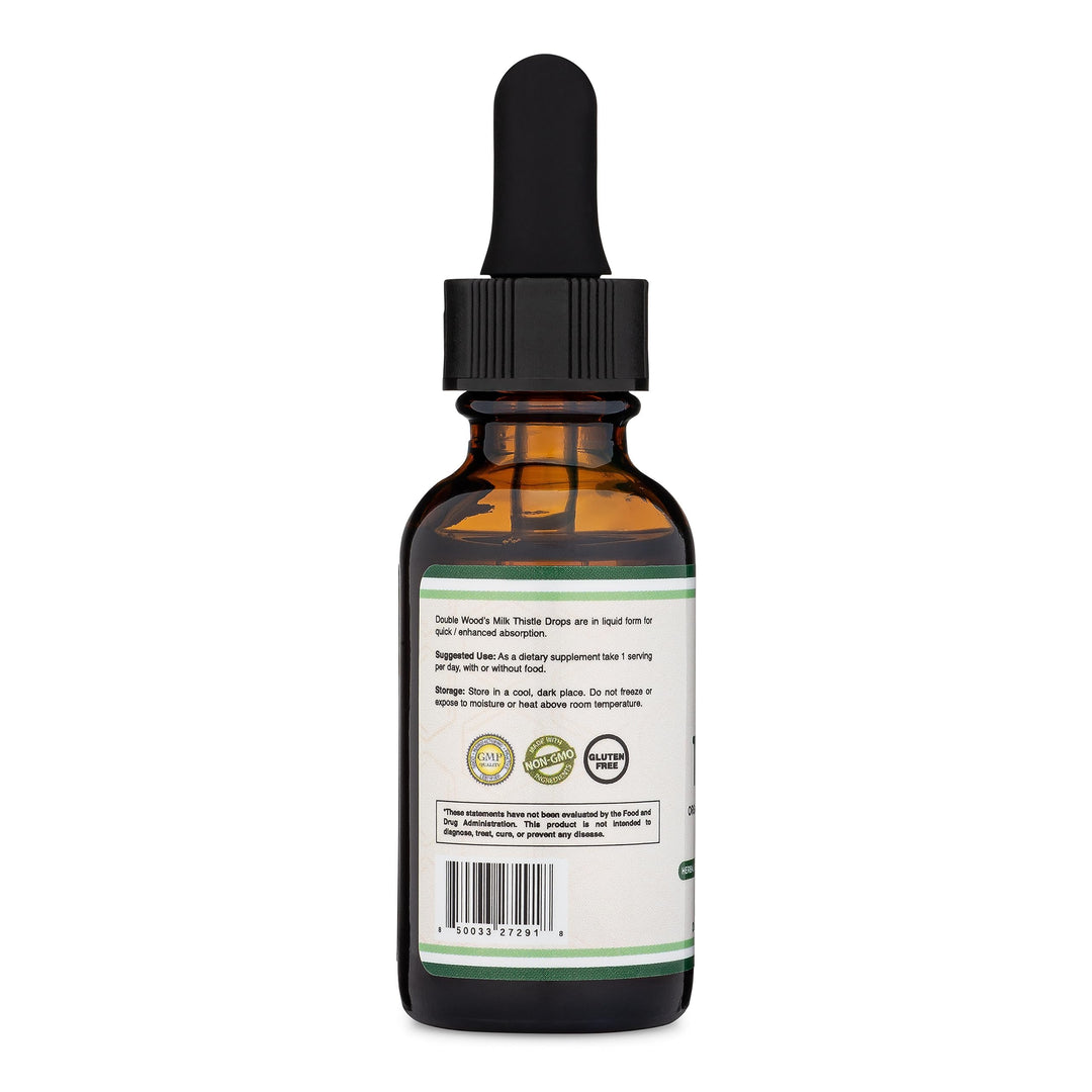 Double Wood Supplements Milk Thistle Liver Detox Drops, Alcohol-Free, 30 Count