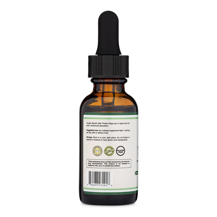 Double Wood Supplements Milk Thistle Liver Detox Drops, Alcohol-Free, 30 Count