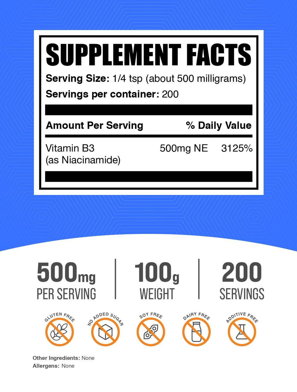 BulkSupplements Niacinamide Powder, 500mg, 100g