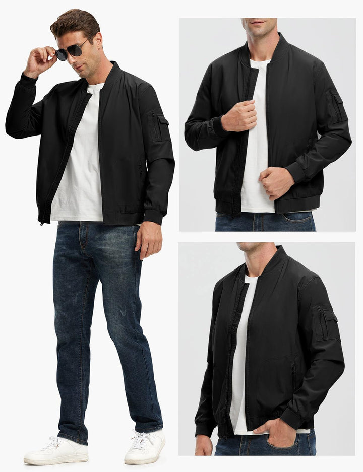 Rdruko Windbreaker Bomber Jacket, Black, XL