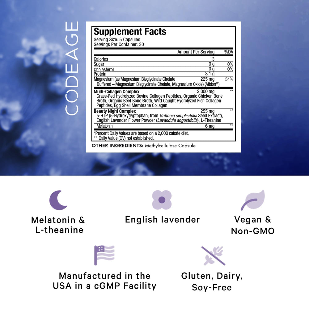 Codeage Multi Collagen Protein Beauty Night Complex Capsules, 150 Count