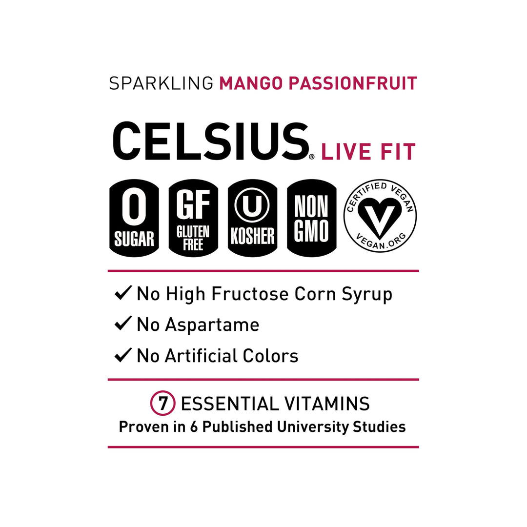 CELSIUS Sparkling Mango Passionfruit, 12 fl oz, Pack of 12