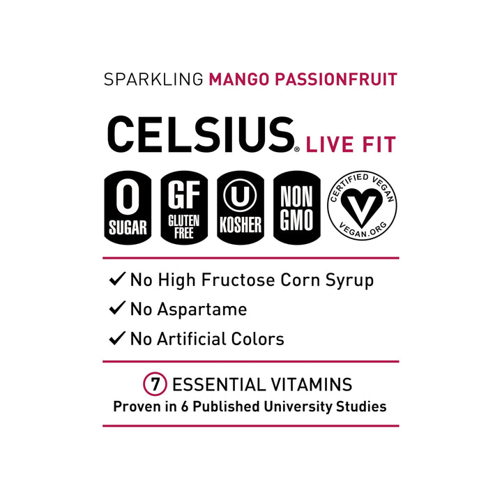 CELSIUS Sparkling Mango Passionfruit, 12 fl oz, Pack of 12