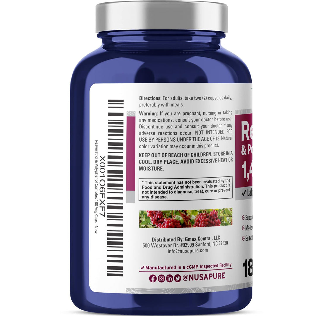 NusaPure Resveratrol & Polyphenol Complex, 1450 mg, 180 Count