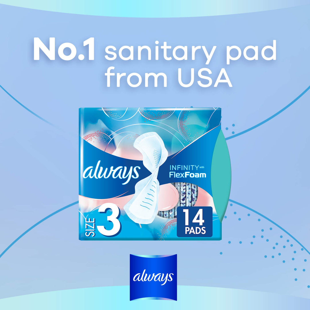 Always Zero Feel Day Sanitary Pads With Wings, Size 3, 14 Count